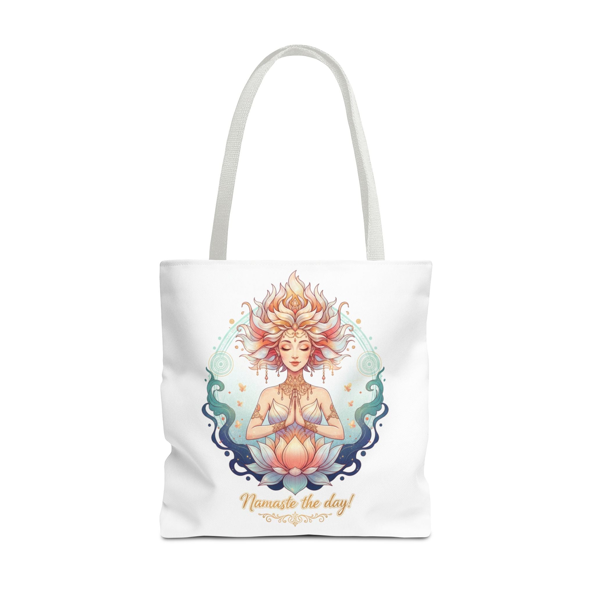 Yoga Lotus Tote Bag — "Namaste the day!" Meditation Canvas Tote