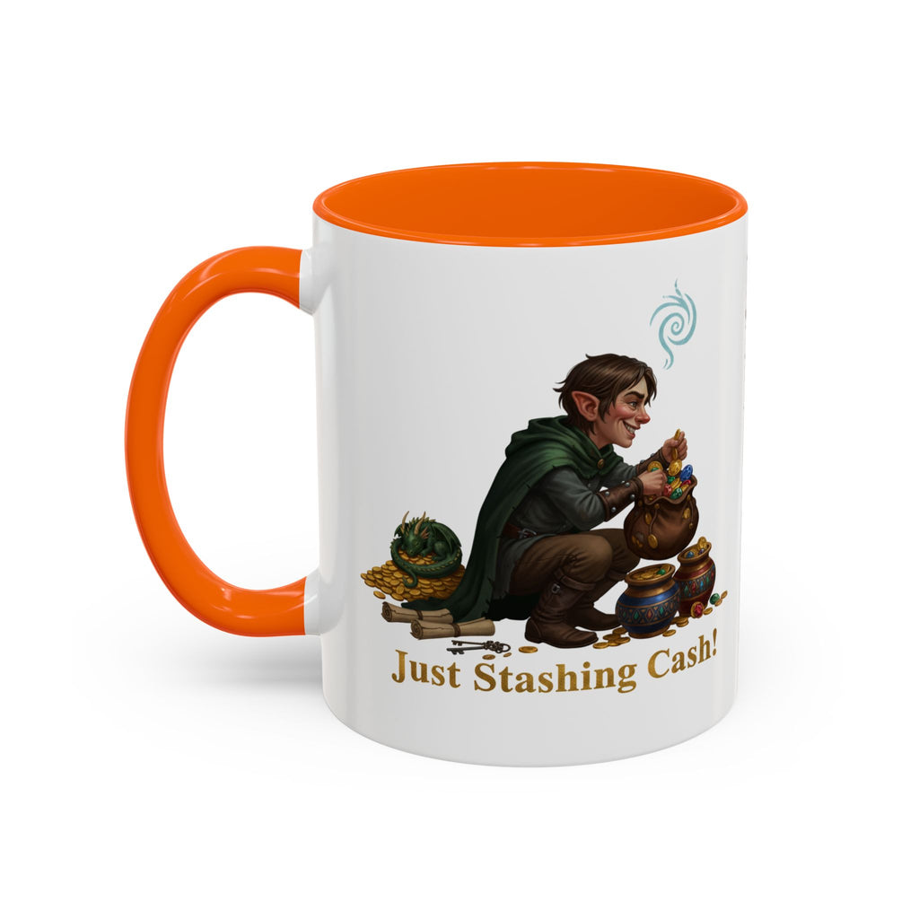 Accent Coffee Mug — "Just Stashing Cash!" Fantasy Gnome Money Mug (11/15oz)