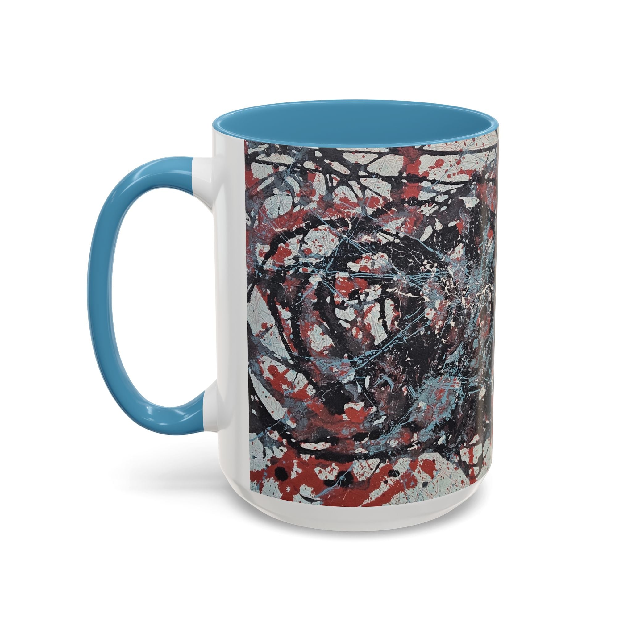 Abstract Splatter Accent Coffee Mug — Red, Black & White Artistic Design (11/15oz)