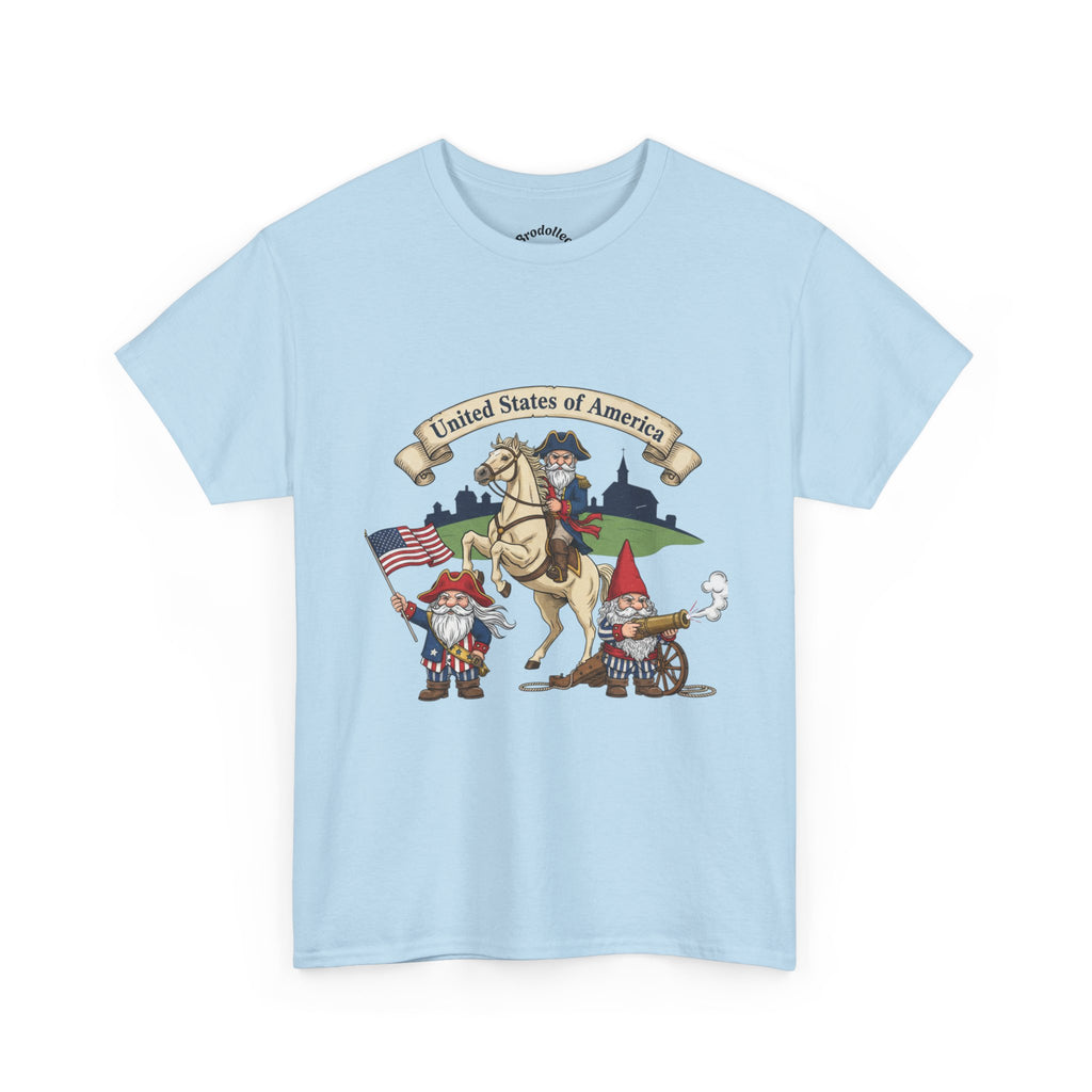 Patriotic Gnome & Horse Tee — "United States of America" Graphic T-Shirt