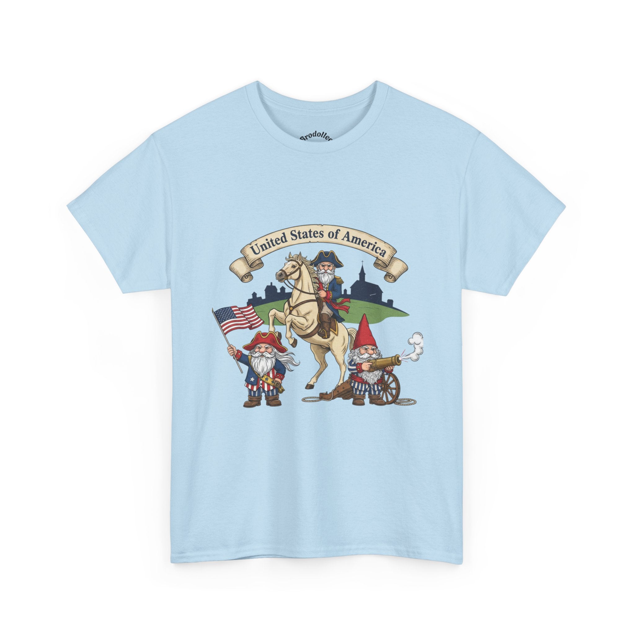 Patriotic Gnome & Horse Tee — "United States of America" Graphic T-Shirt