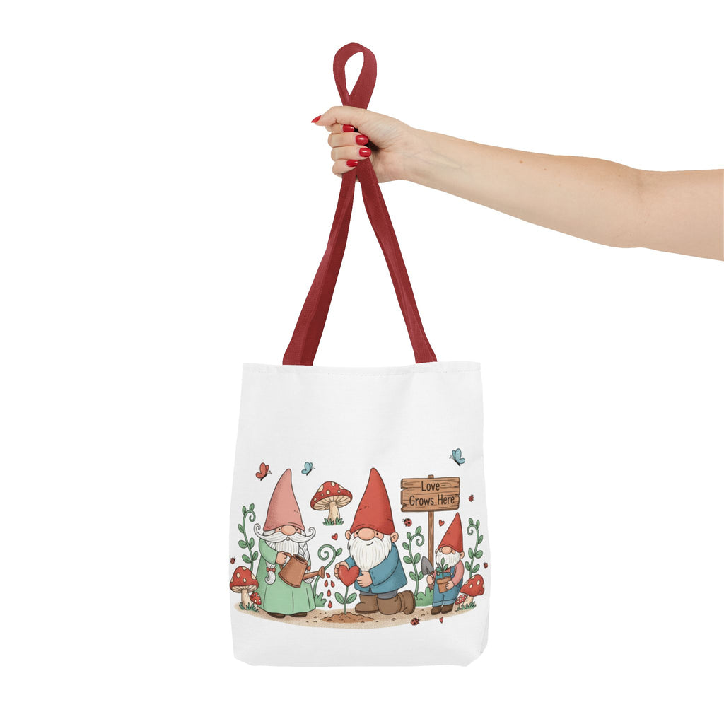 Gnome Garden Tote Bag — Cute Gardening Gnomes "Love Grows Here" Canvas Tote