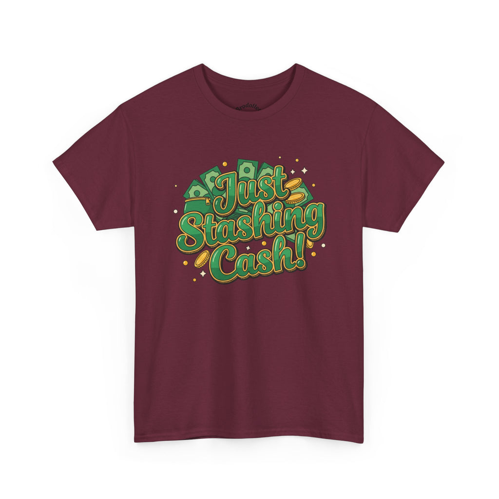 T‑Shirt — “Just Stashing Cash!” Retro Script Money Graphic Tee