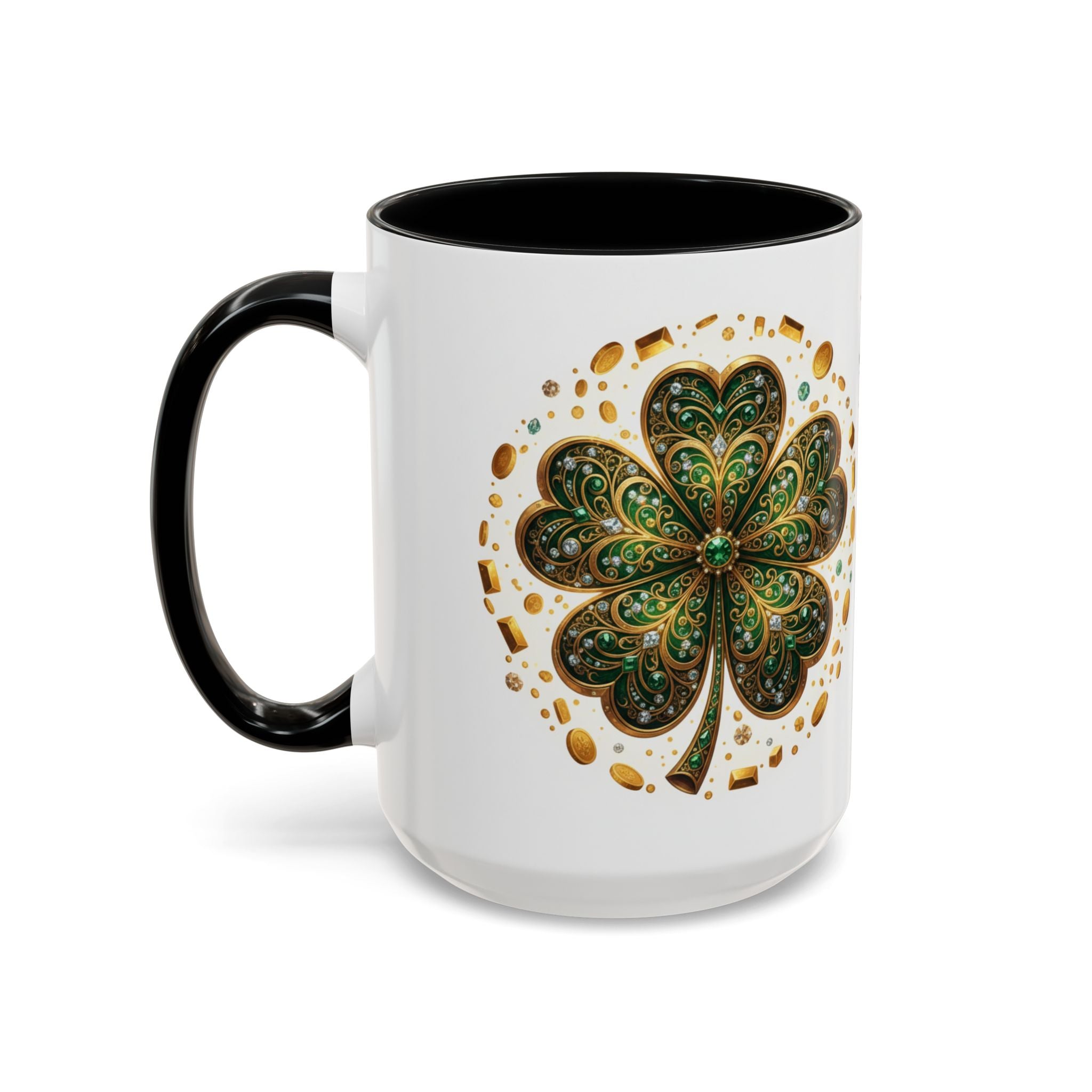 St. Patrick's Shamrock Coffee Mug — "Money Flows to Me" Lucky Charm Accent Mug