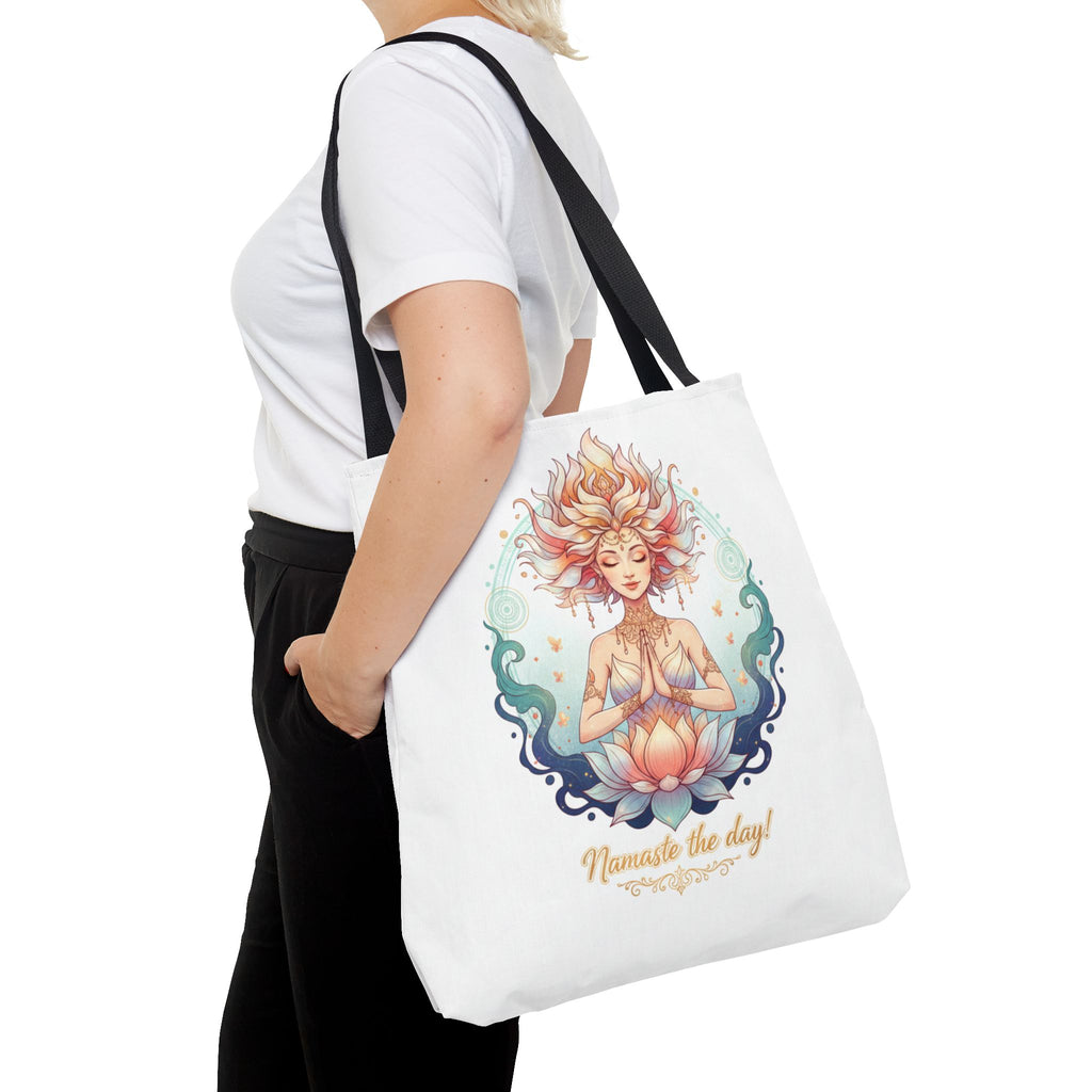 Yoga Lotus Tote Bag — "Namaste the day!" Meditation Canvas Tote