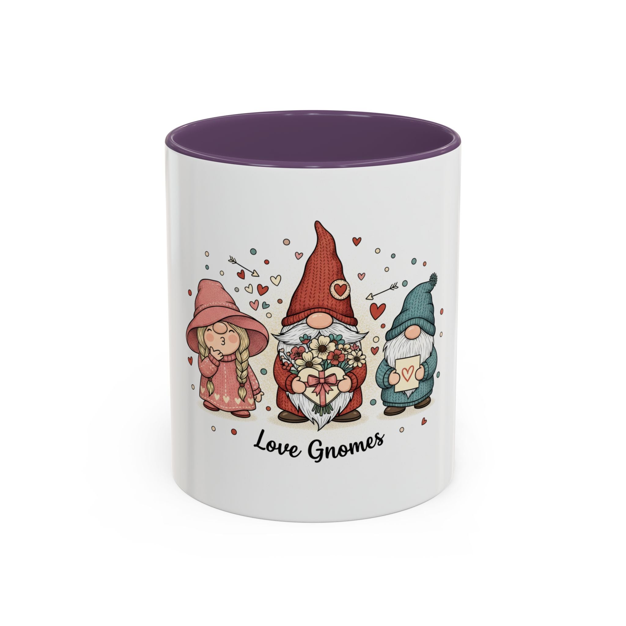 Love Gnomes Accent Coffee Mug — Cute Valentine Heart Gnome Tea Cup (11/15oz)