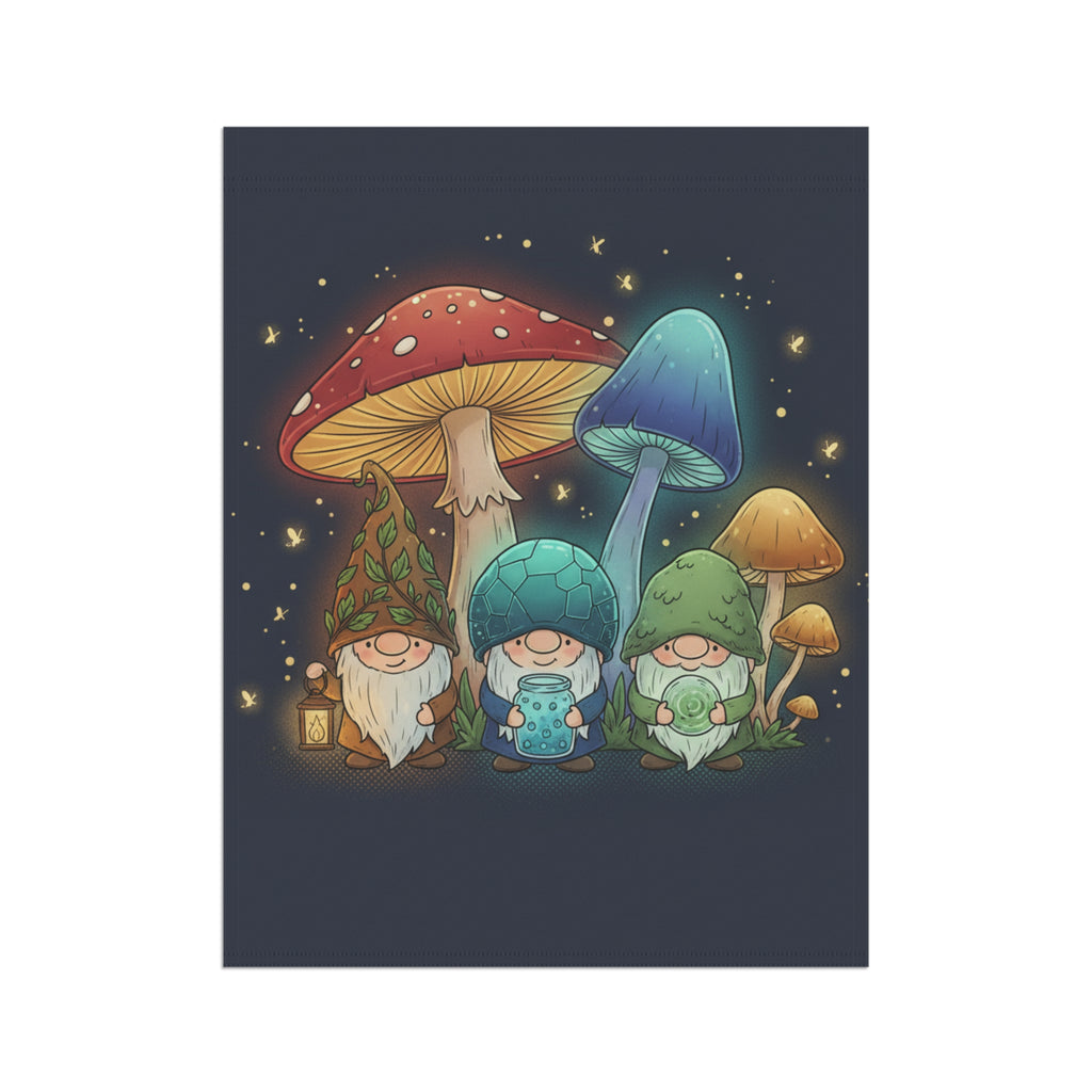 Mushroom Gnome Garden Flag — Cute Fairy Tale House & Garden Banner
