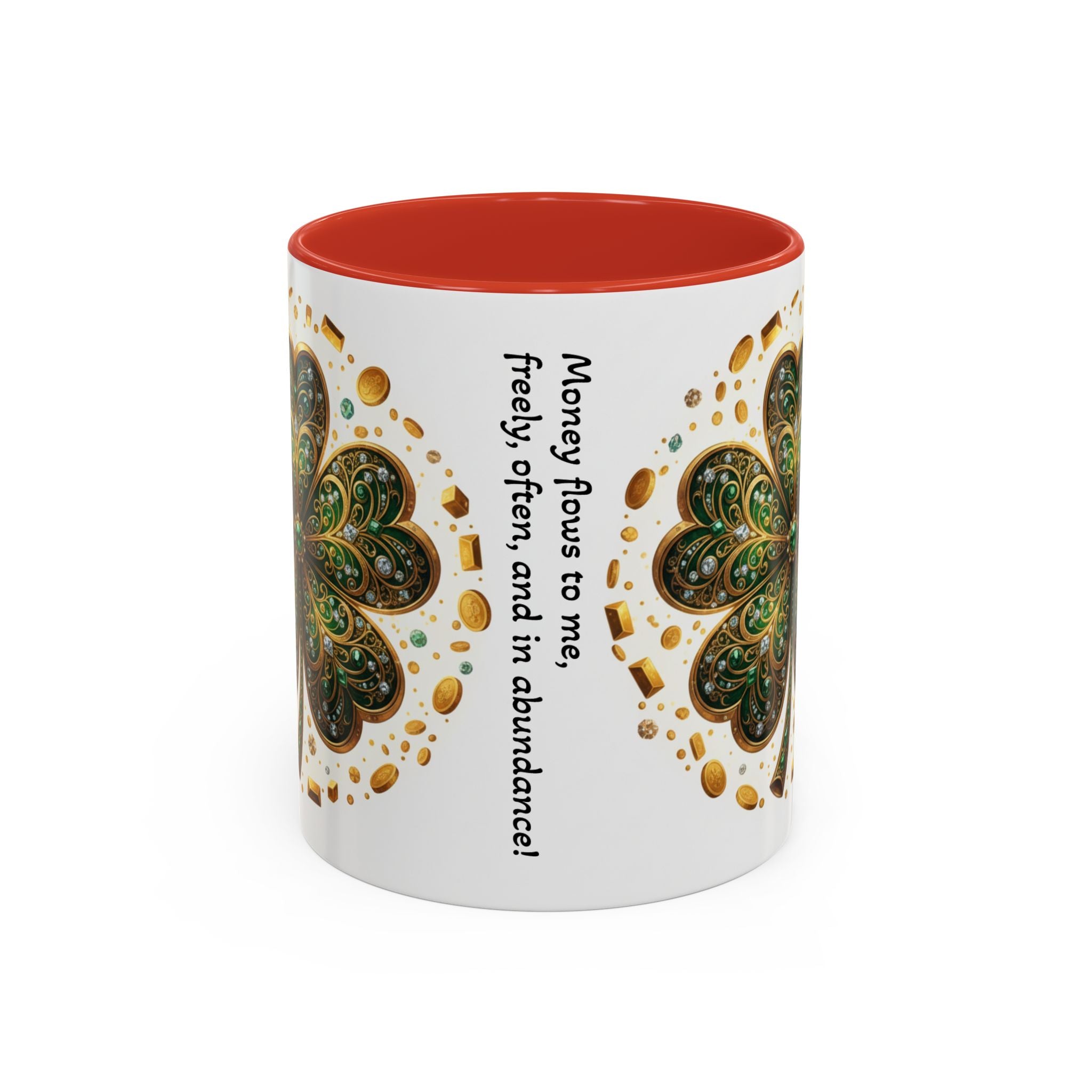 St. Patrick's Shamrock Coffee Mug — "Money Flows to Me" Lucky Charm Accent Mug