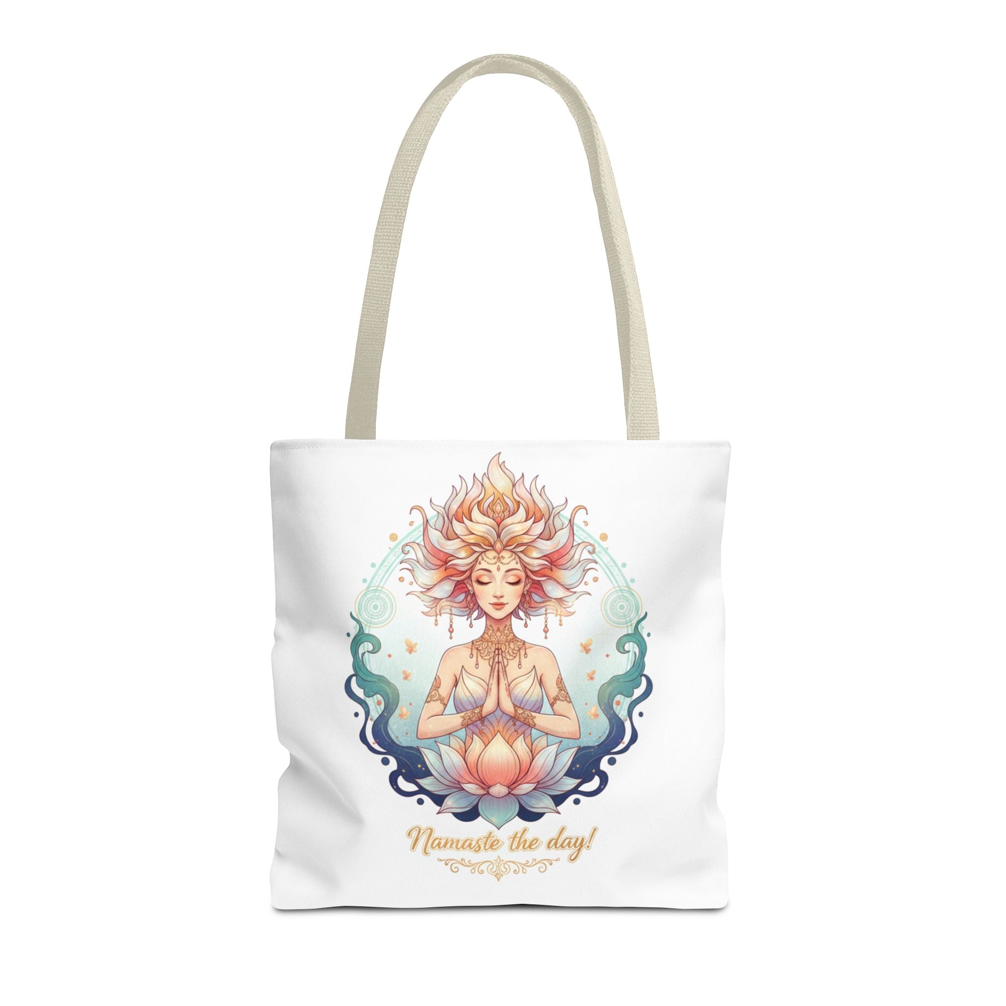 Yoga Lotus Tote Bag — "Namaste the day!" Meditation Canvas Tote