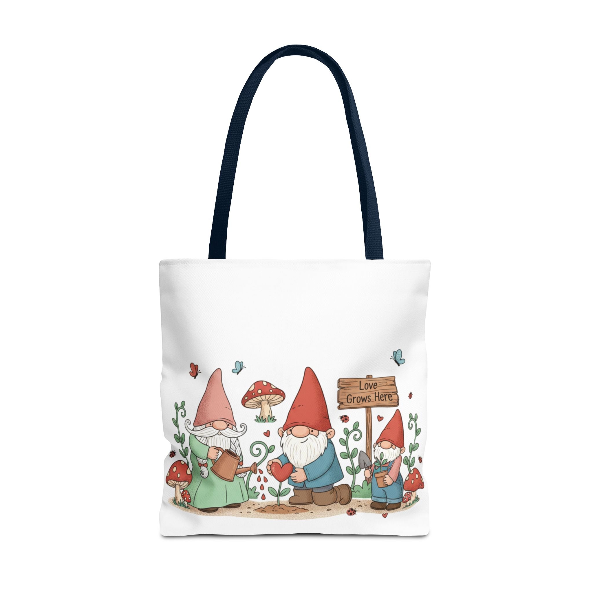 Gnome Garden Tote Bag — Cute Gardening Gnomes "Love Grows Here" Canvas Tote