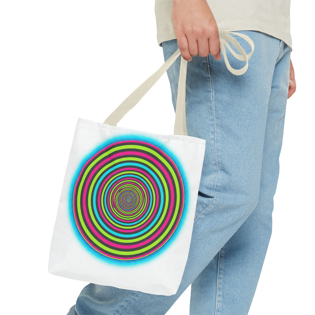Psychedelic Spiral Tote Bag — Colorful Vortex All-Over Print Tote
