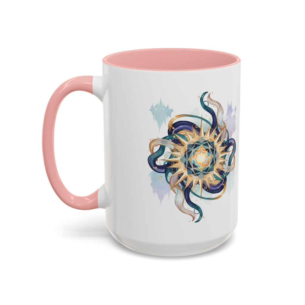 Celestial Nautilus Accent Coffee Mug — Ocean Sun Compass Art (11/15oz)