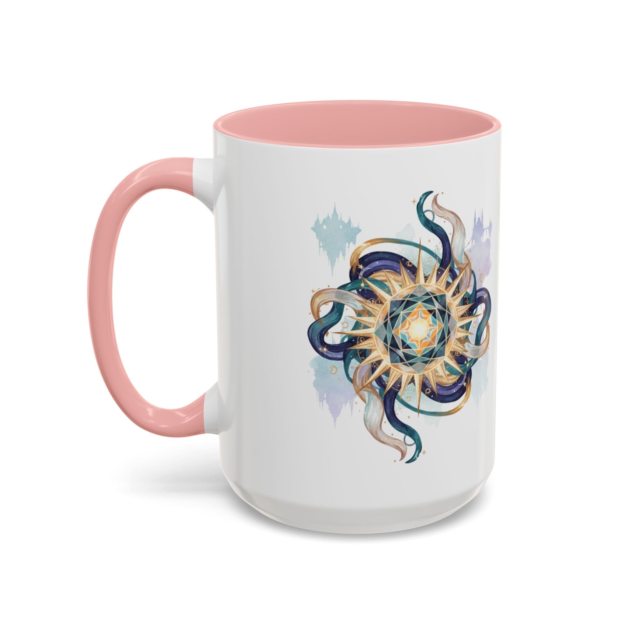 Celestial Nautilus Accent Coffee Mug — Ocean Sun Compass Art (11/15oz)