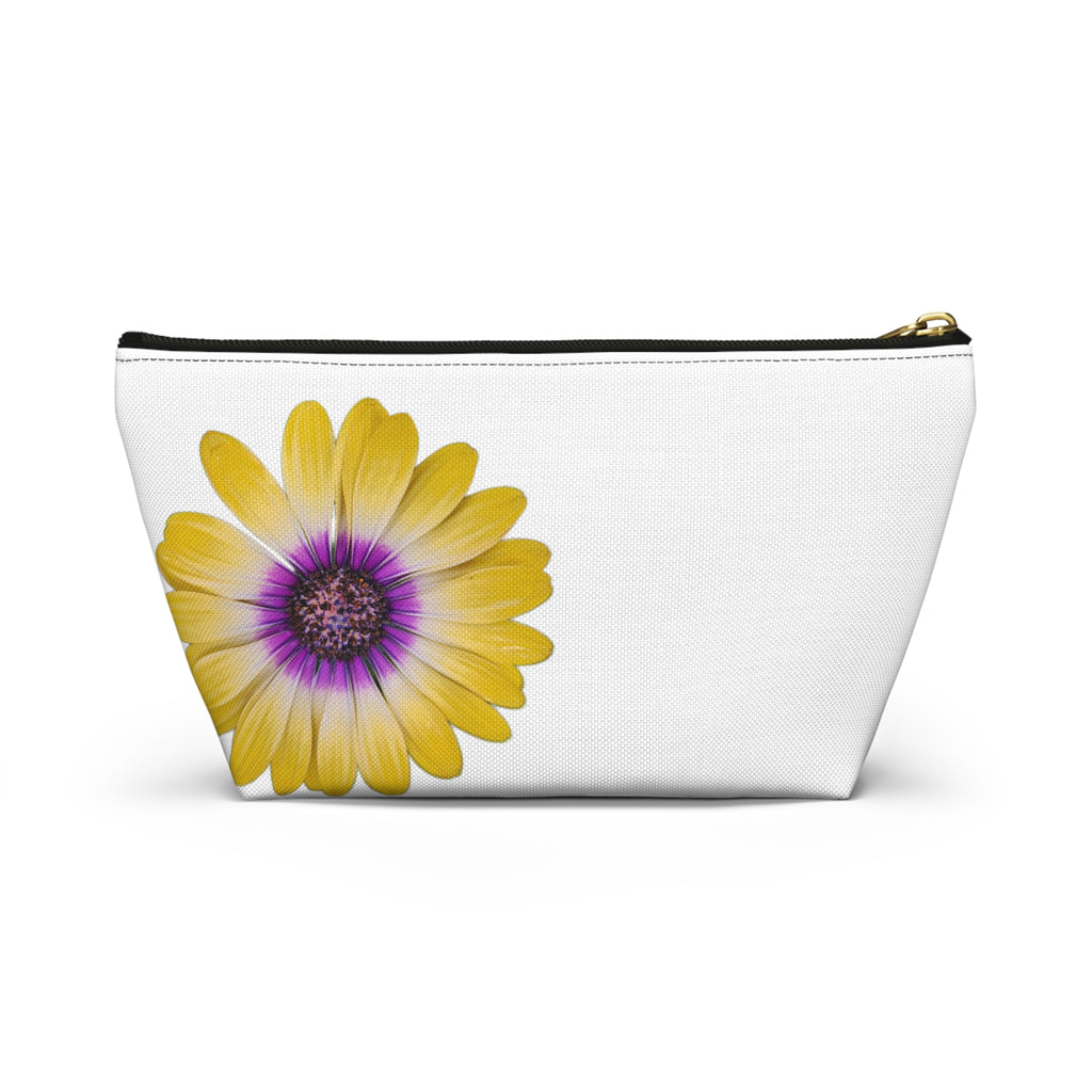 Yellow Purple Daisy Accessory Pouch — Floral Makeup Bag with T-Bottom