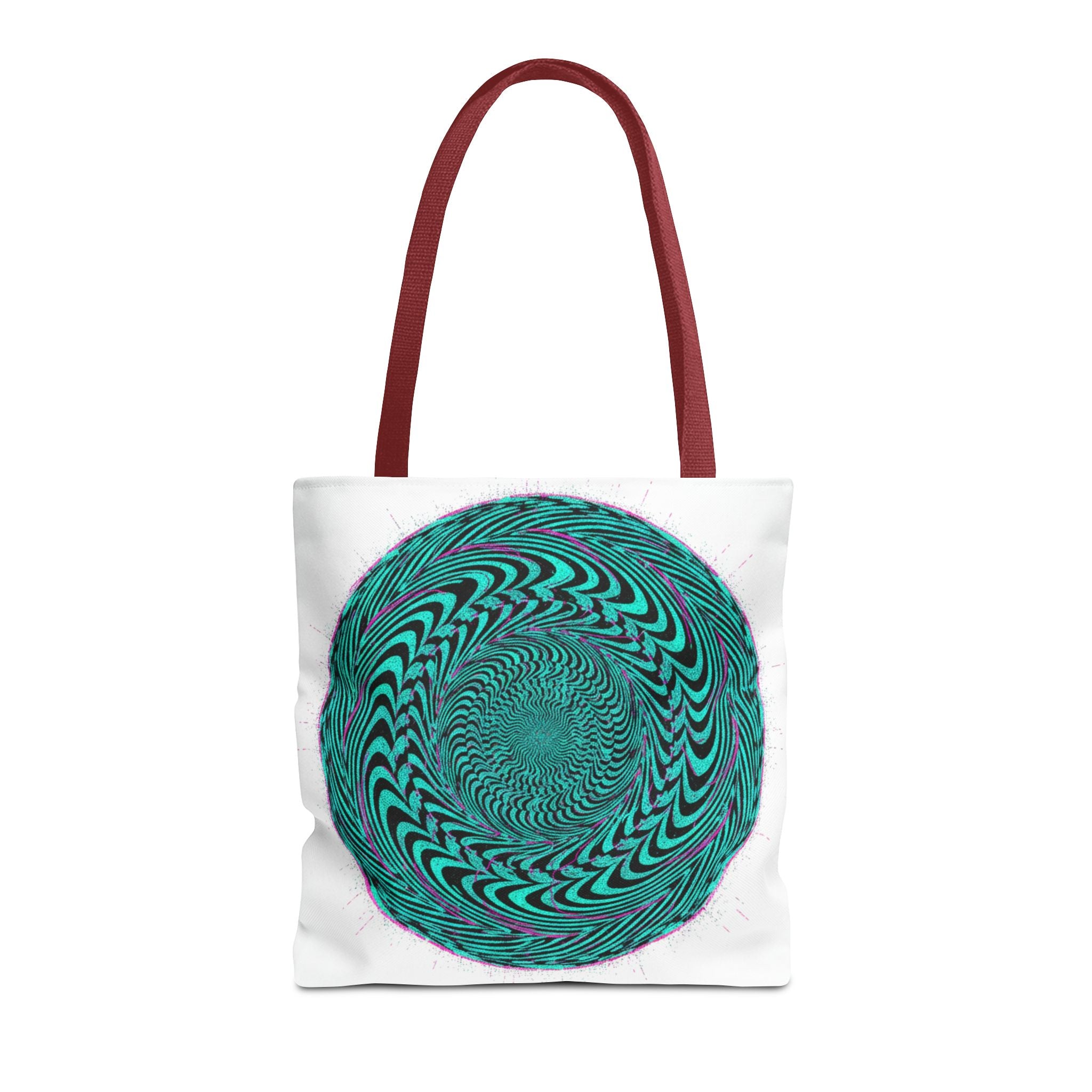 Psychedelic Spiral Tote Bag — Teal Optical Illusion All-Over Print