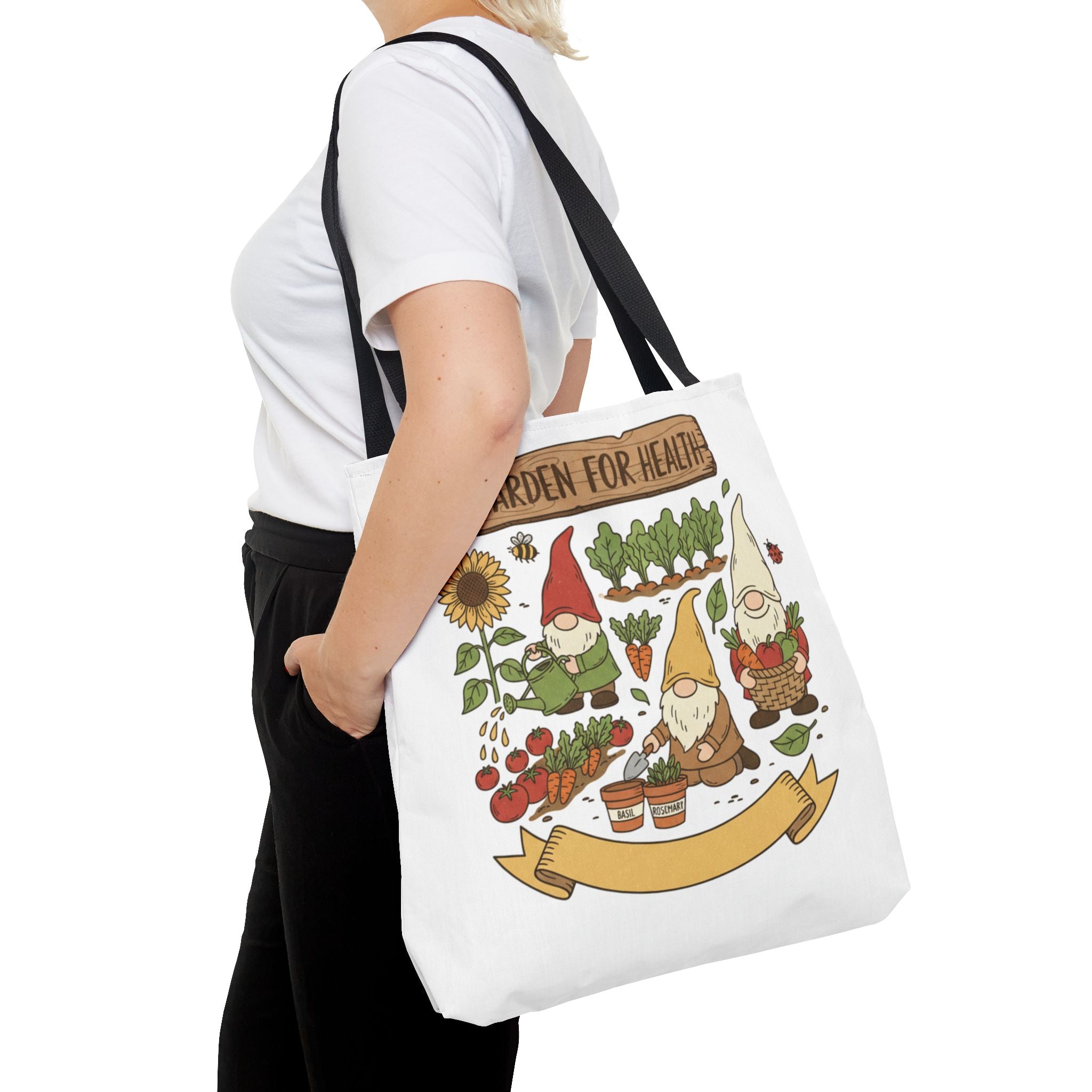 Garden Gnome Tote Bag - "Garden For Health" Cute Eco Shopper