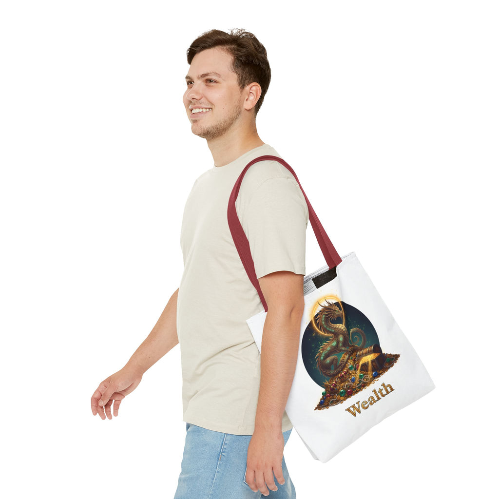 Wealth Dragon Tote Bag — Fantasy Dragon Treasure Illustration Tote