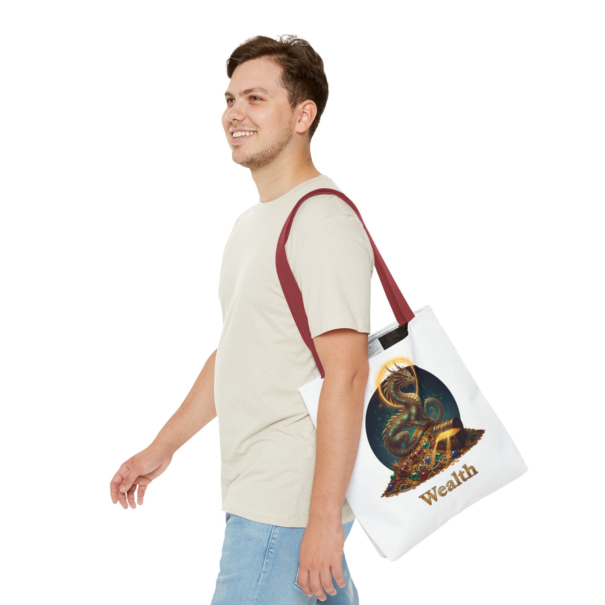 Wealth Dragon Tote Bag — Fantasy Dragon Treasure Illustration Tote