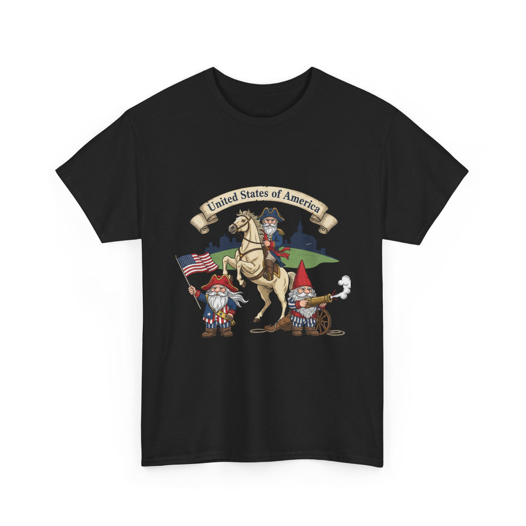 Patriotic Gnome & Horse Tee — "United States of America" Graphic T-Shirt