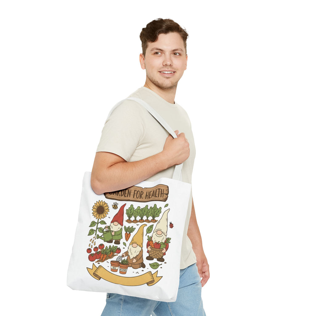 Garden Gnome Tote Bag - "Garden For Health" Cute Eco Shopper