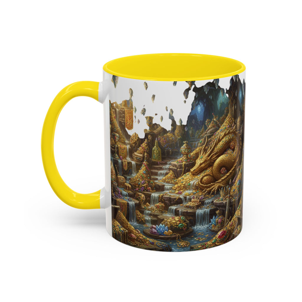 Dragon Hoard Accent Coffee Mug — Fantasy Treasure Landscape (11/15 oz)
