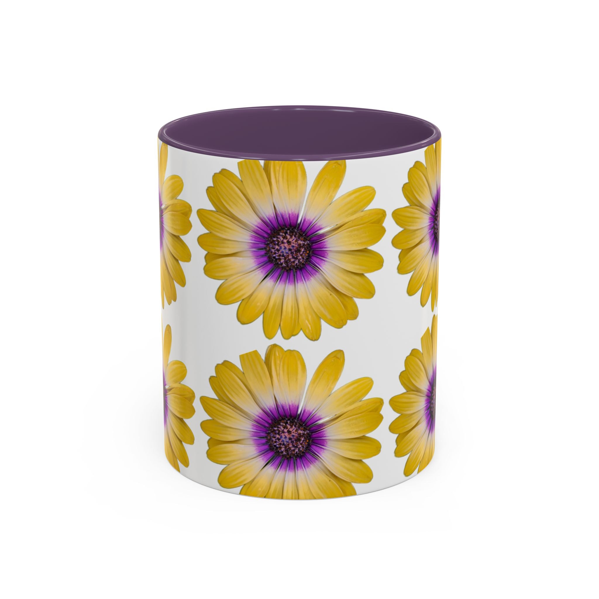Yellow Purple Daisy Accent Coffee Mug – Floral Pattern 11/15oz