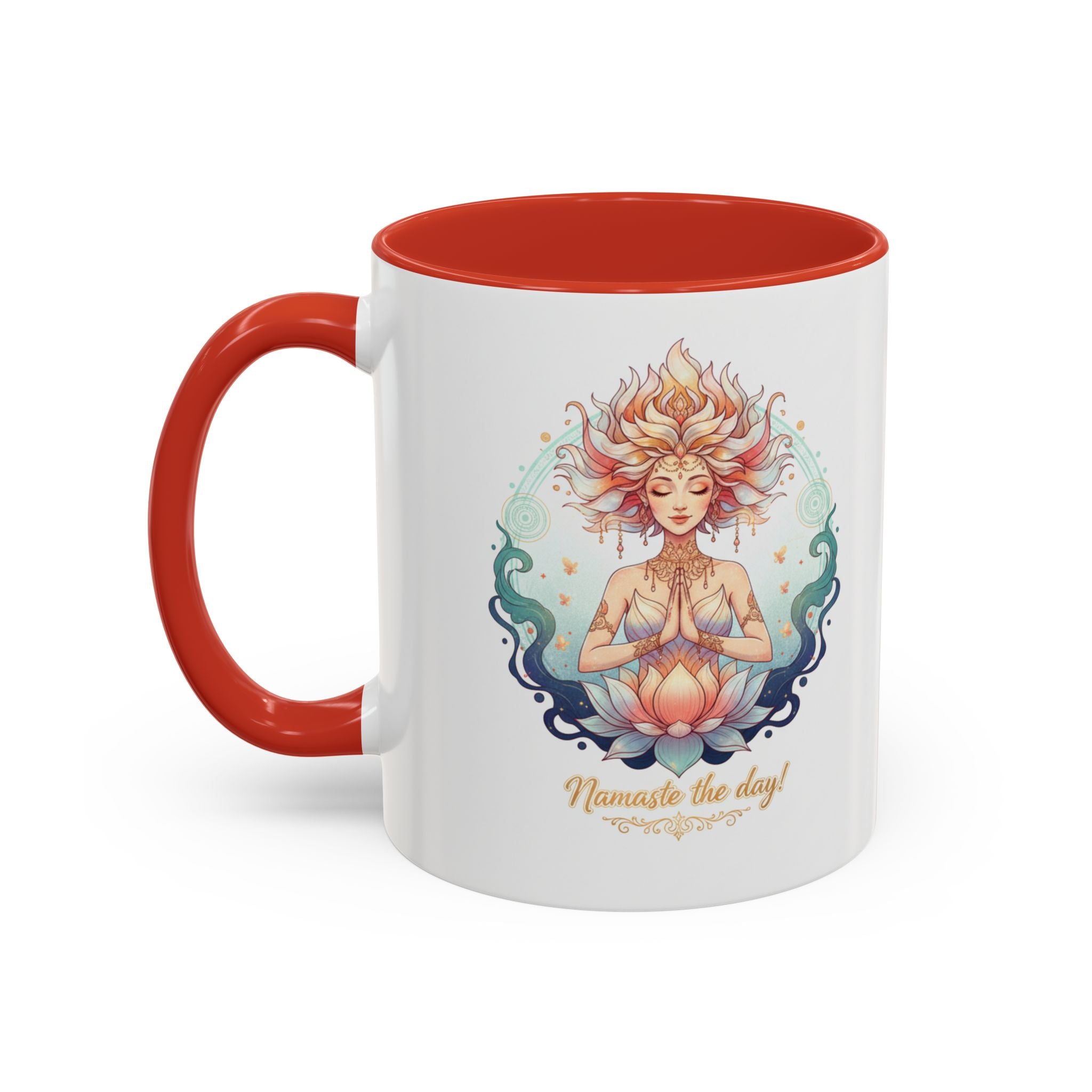 Namaste the Day Yoga Coffee Mug — Lotus Meditation Accent Mug (11/15oz)