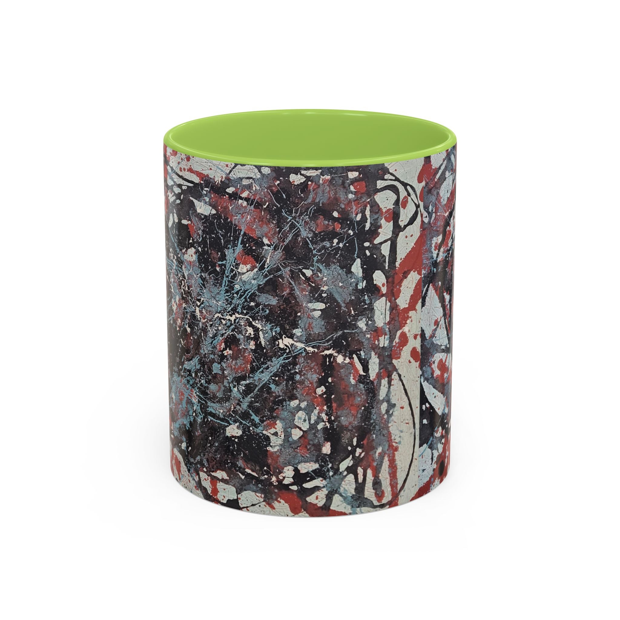 Abstract Splatter Accent Coffee Mug — Red, Black & White Artistic Design (11/15oz)