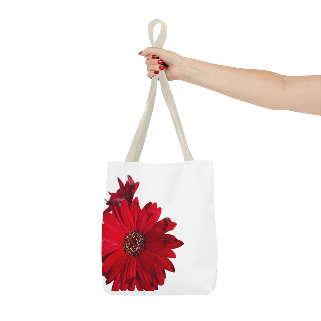 Red Gerbera Floral Tote Bag – Bright Daisy Print Canvas Tote
