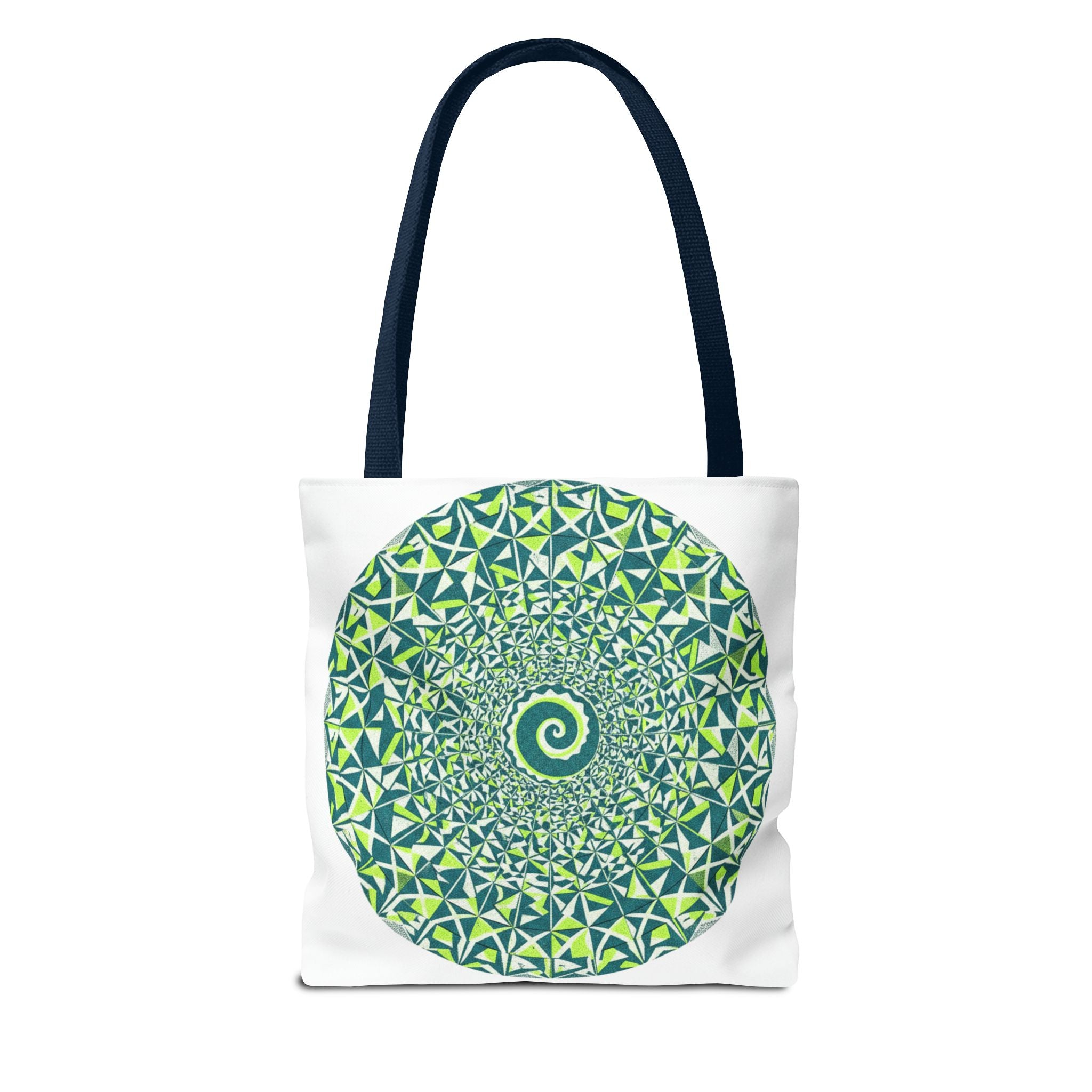 Spiral Mandala Tote Bag — Green Geometric All-Over Print Tote