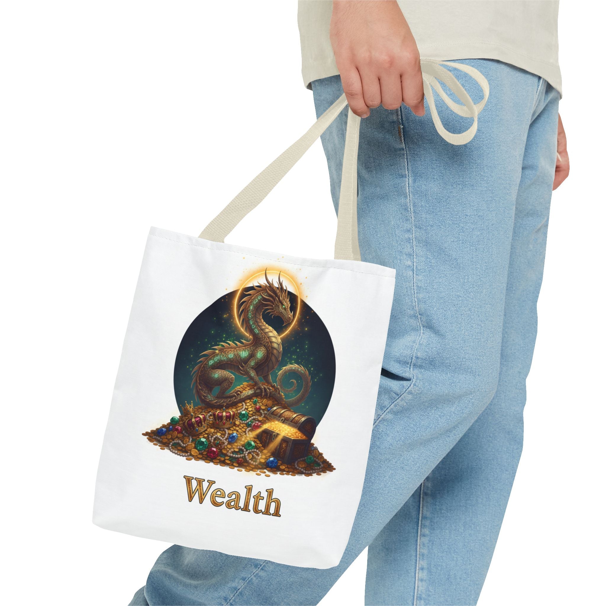 Wealth Dragon Tote Bag — Fantasy Dragon Treasure Illustration Tote