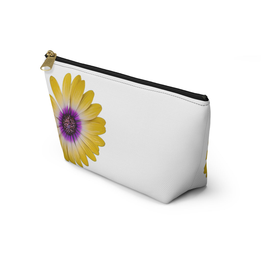 Yellow Purple Daisy Accessory Pouch — Floral Makeup Bag with T-Bottom