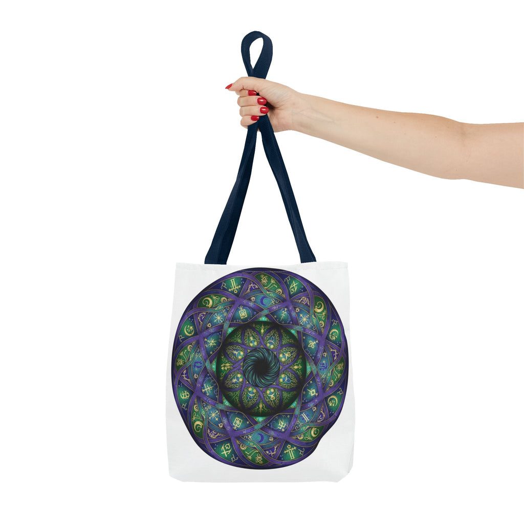 Mystic Mandala Tote Bag — Purple Green Spiral All-Over Print