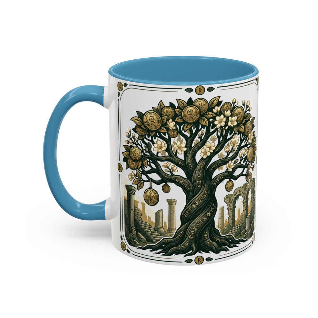 Ornate Tree of Coins Coffee Mug — Gold Ruins Accent Ceramic Mug (11/15oz)
