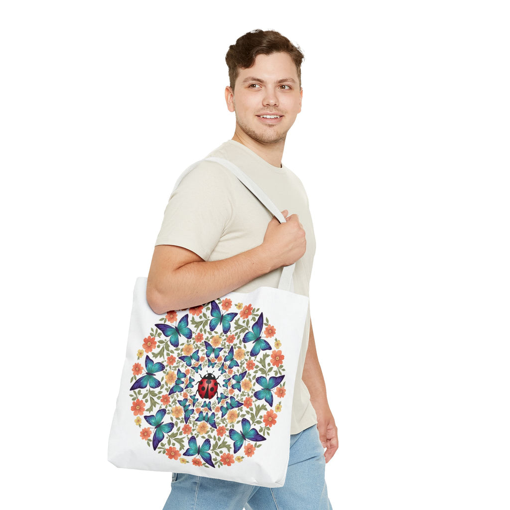 Butterfly & Ladybug Floral Tote Bag – Boho Mandala AOP Beach & Market Bag