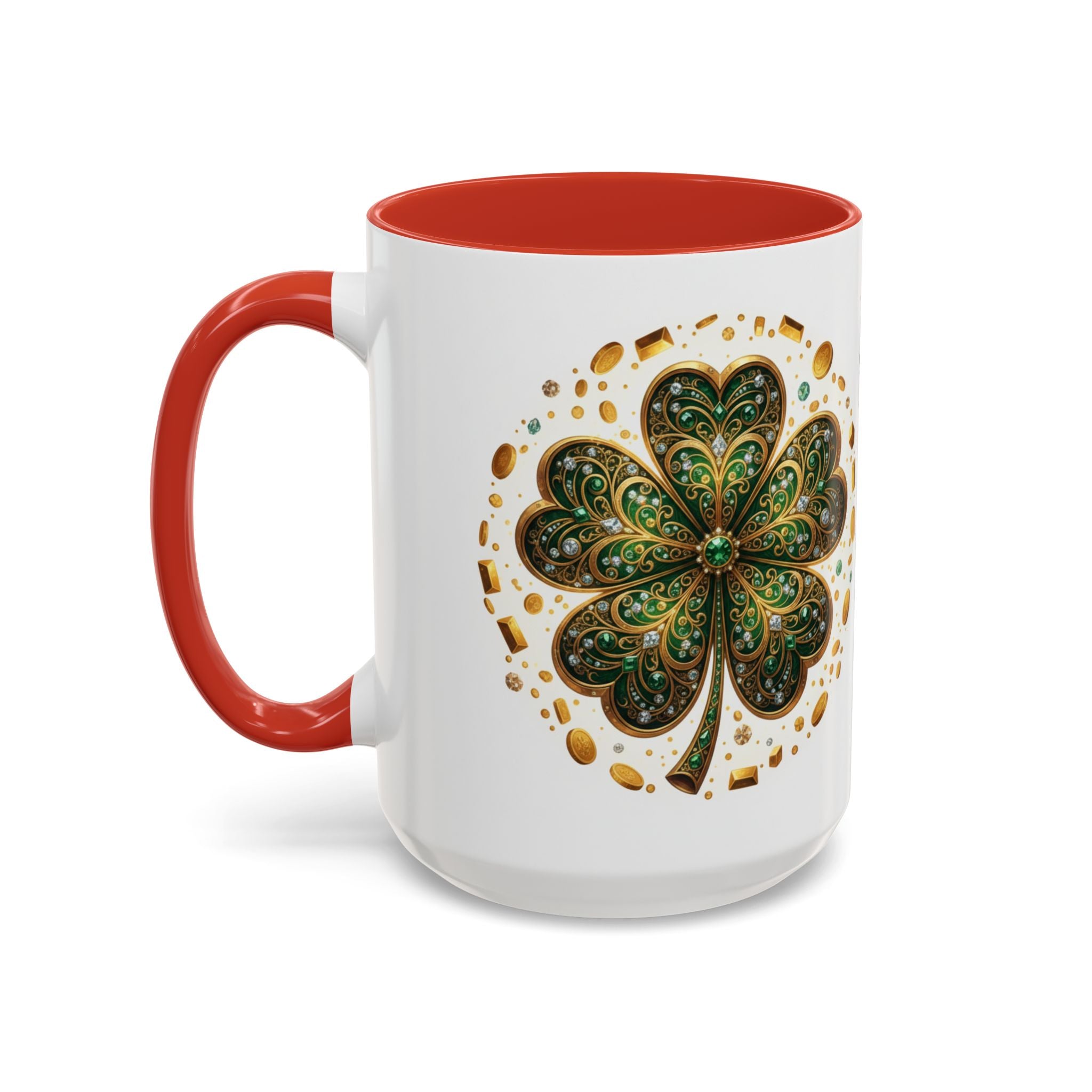 St. Patrick's Shamrock Coffee Mug — "Money Flows to Me" Lucky Charm Accent Mug