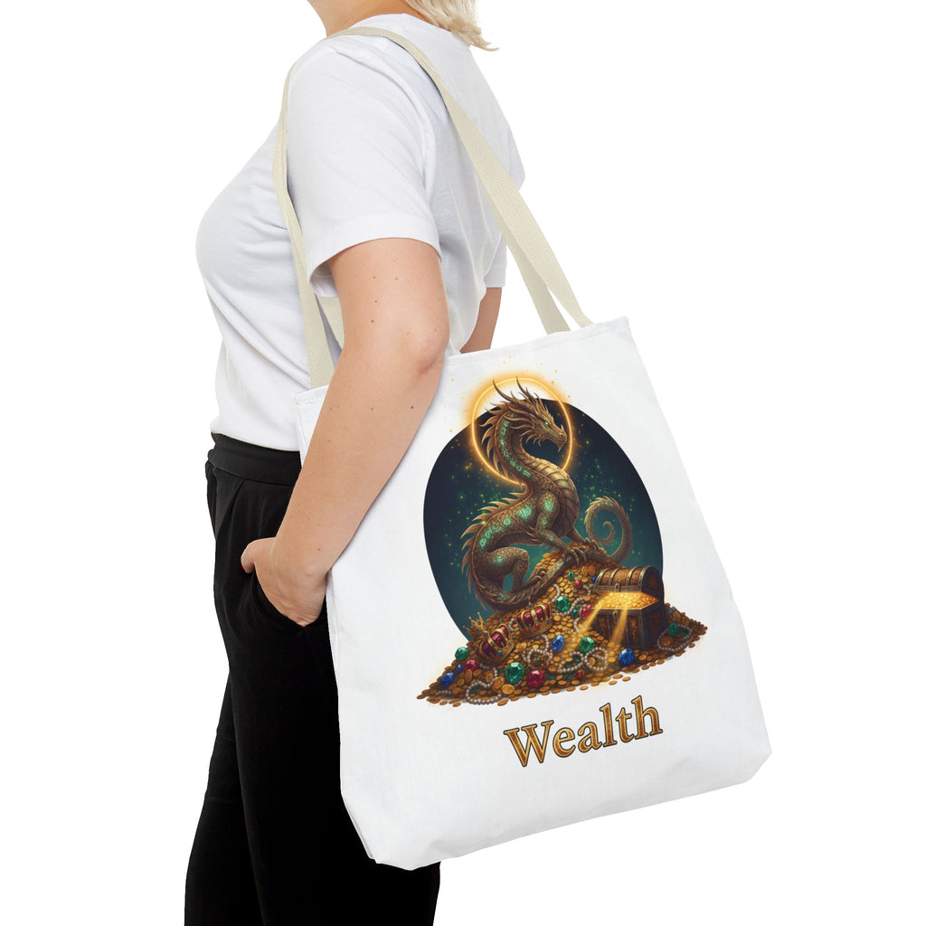 Wealth Dragon Tote Bag — Fantasy Dragon Treasure Illustration Tote