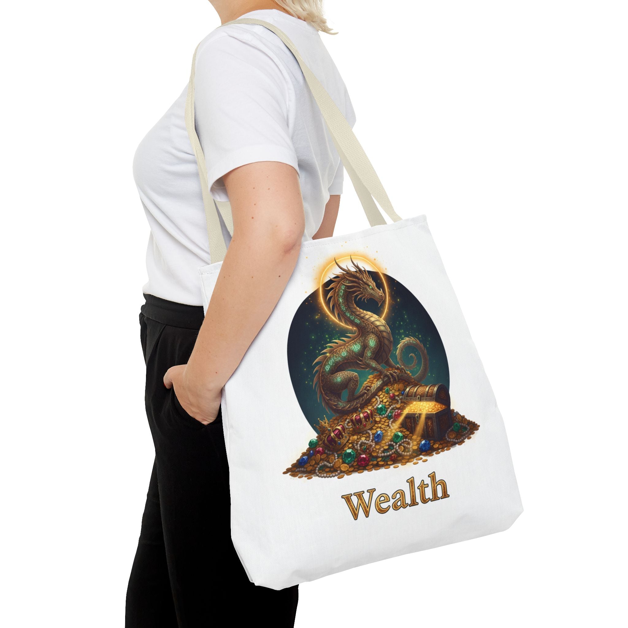 Wealth Dragon Tote Bag — Fantasy Dragon Treasure Illustration Tote