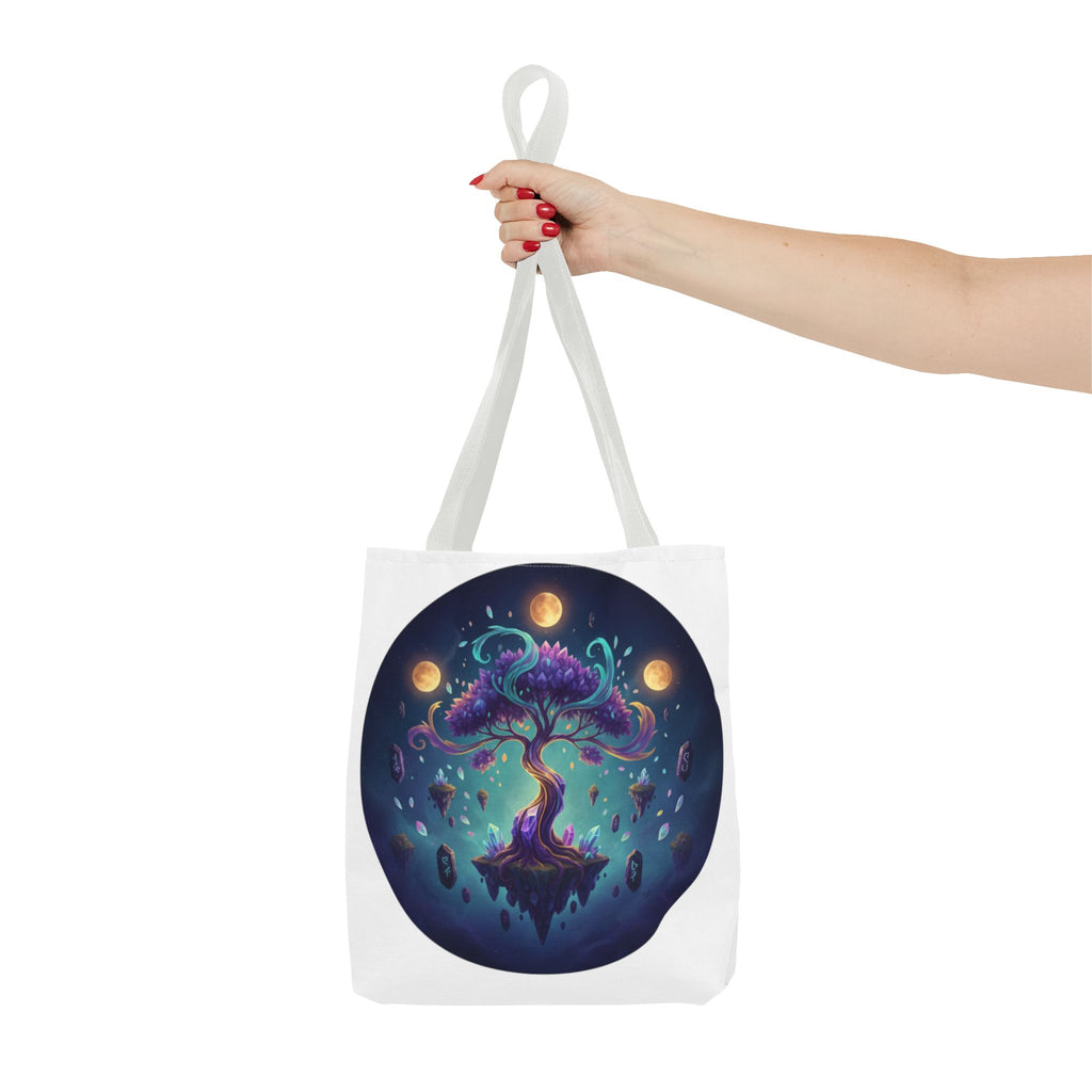 Mystic Floating Tree Tote Bag — Cosmic Moonlight Illustration All-Over Print