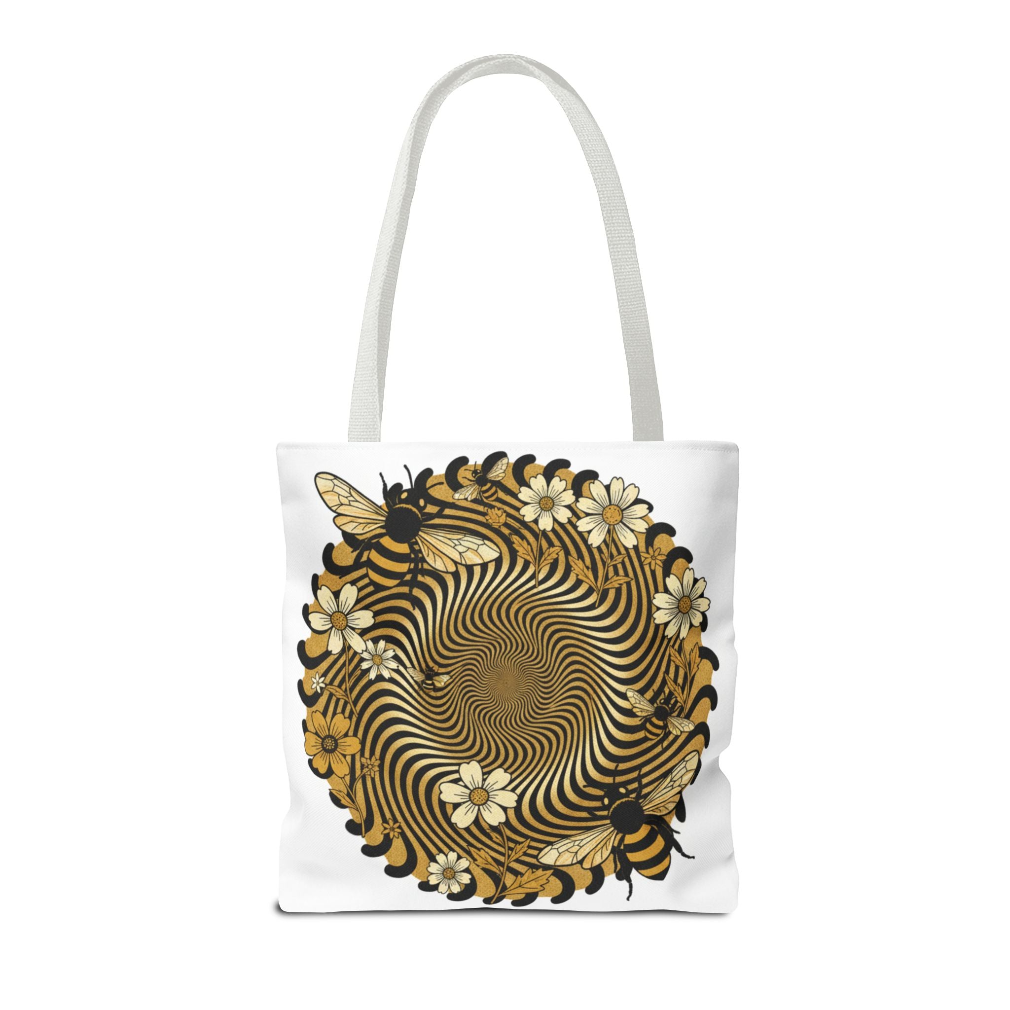 Bee Floral Spiral Tote Bag — Vintage Honeybee Floral Swirl Design