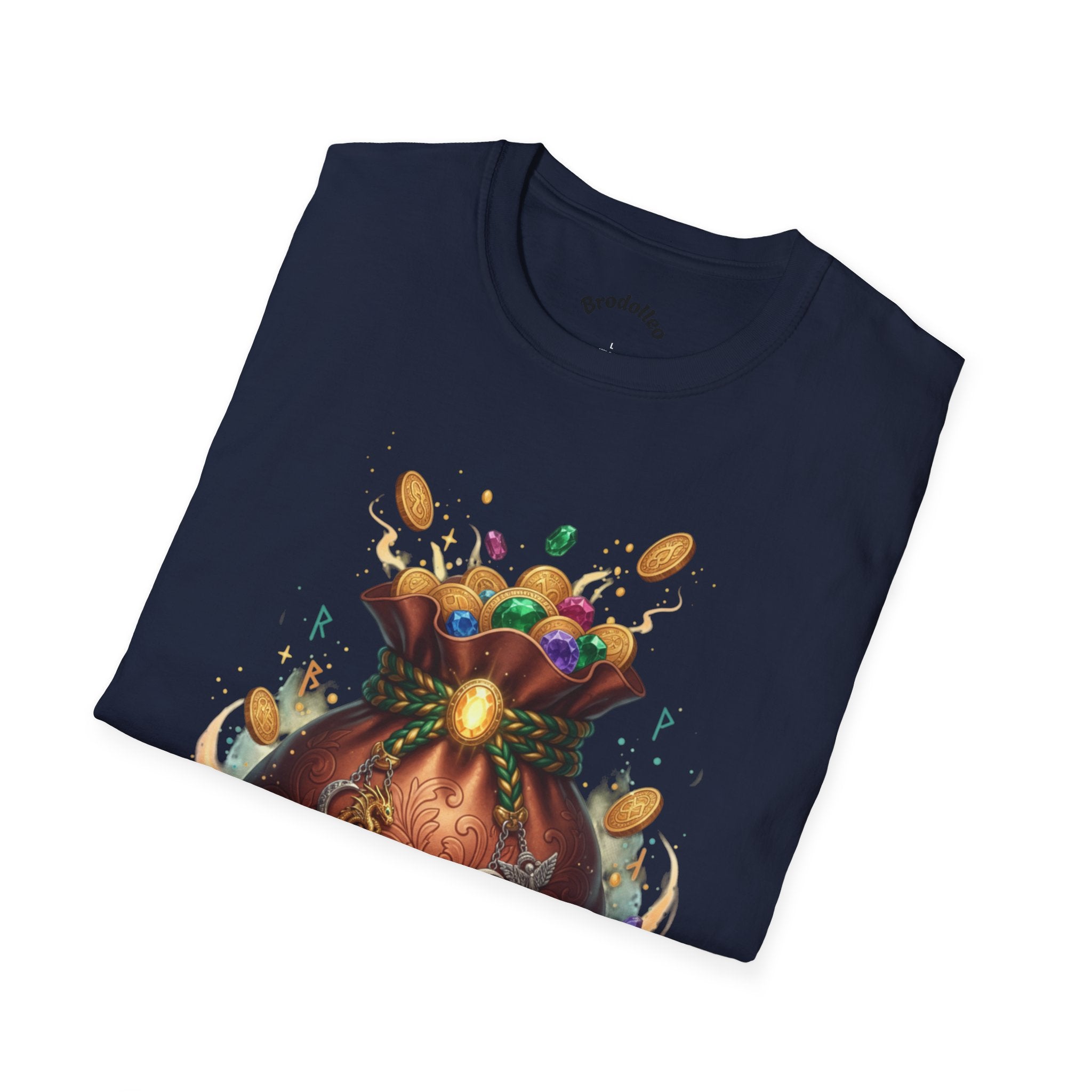Treasure Pouch T-Shirt — Gold Coins & Gems Fantasy Graphic Tee