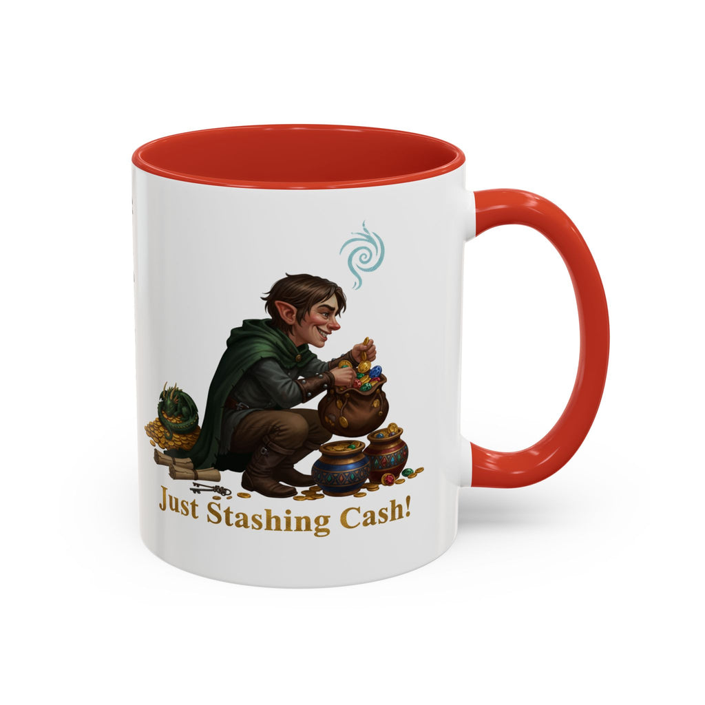 Accent Coffee Mug — "Just Stashing Cash!" Fantasy Gnome Money Mug (11/15oz)