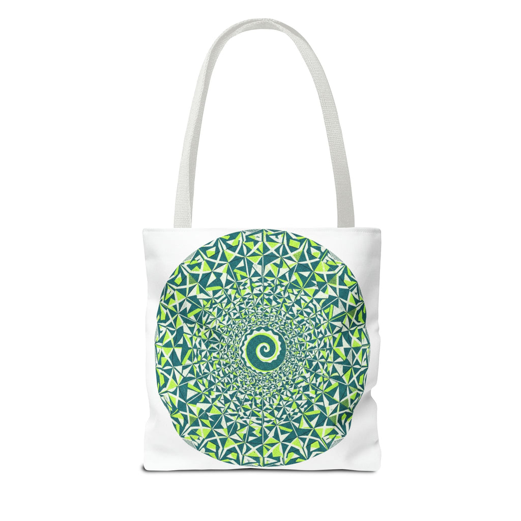 Spiral Mandala Tote Bag — Green Geometric All-Over Print Tote