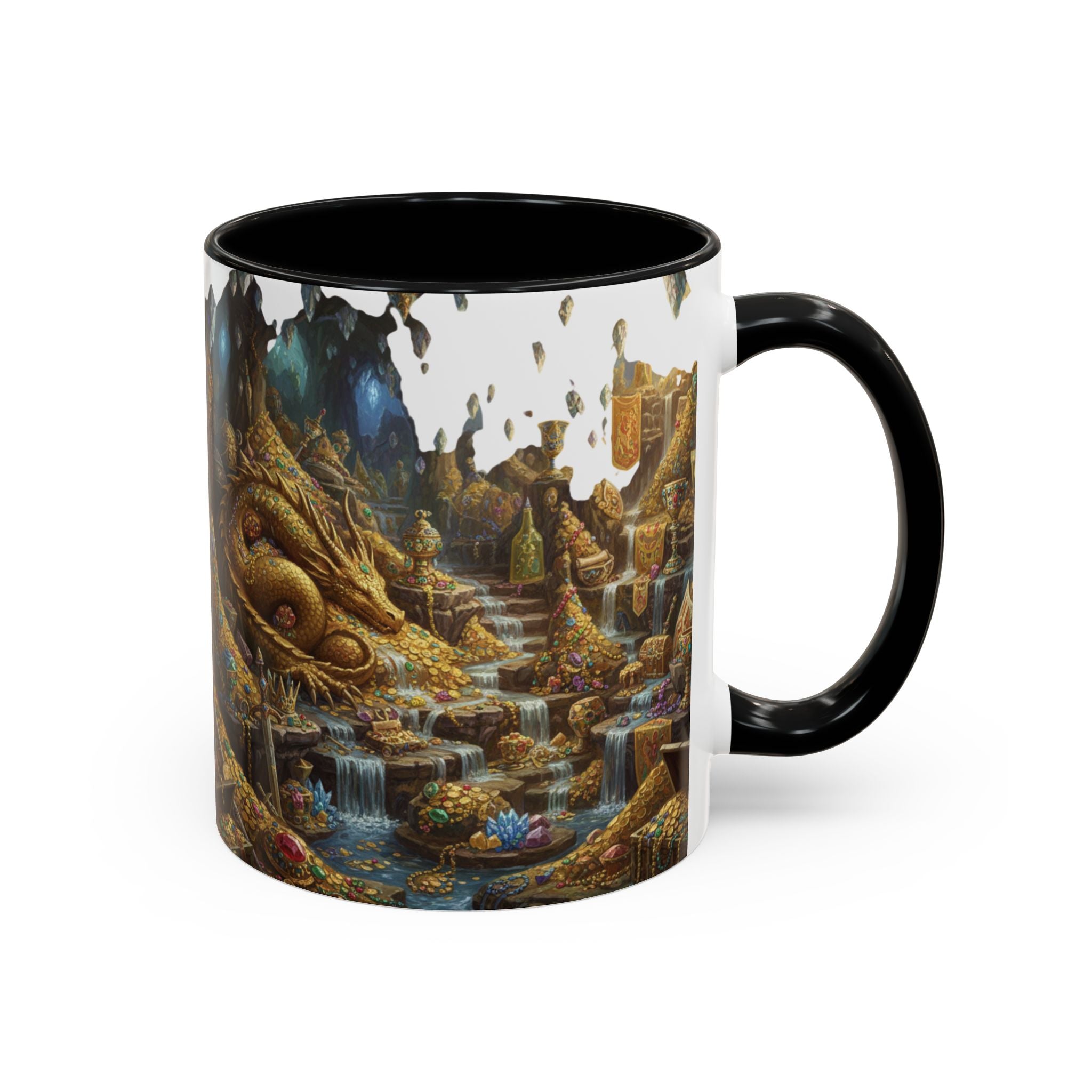 Dragon Hoard Accent Coffee Mug — Fantasy Treasure Landscape (11/15 oz)