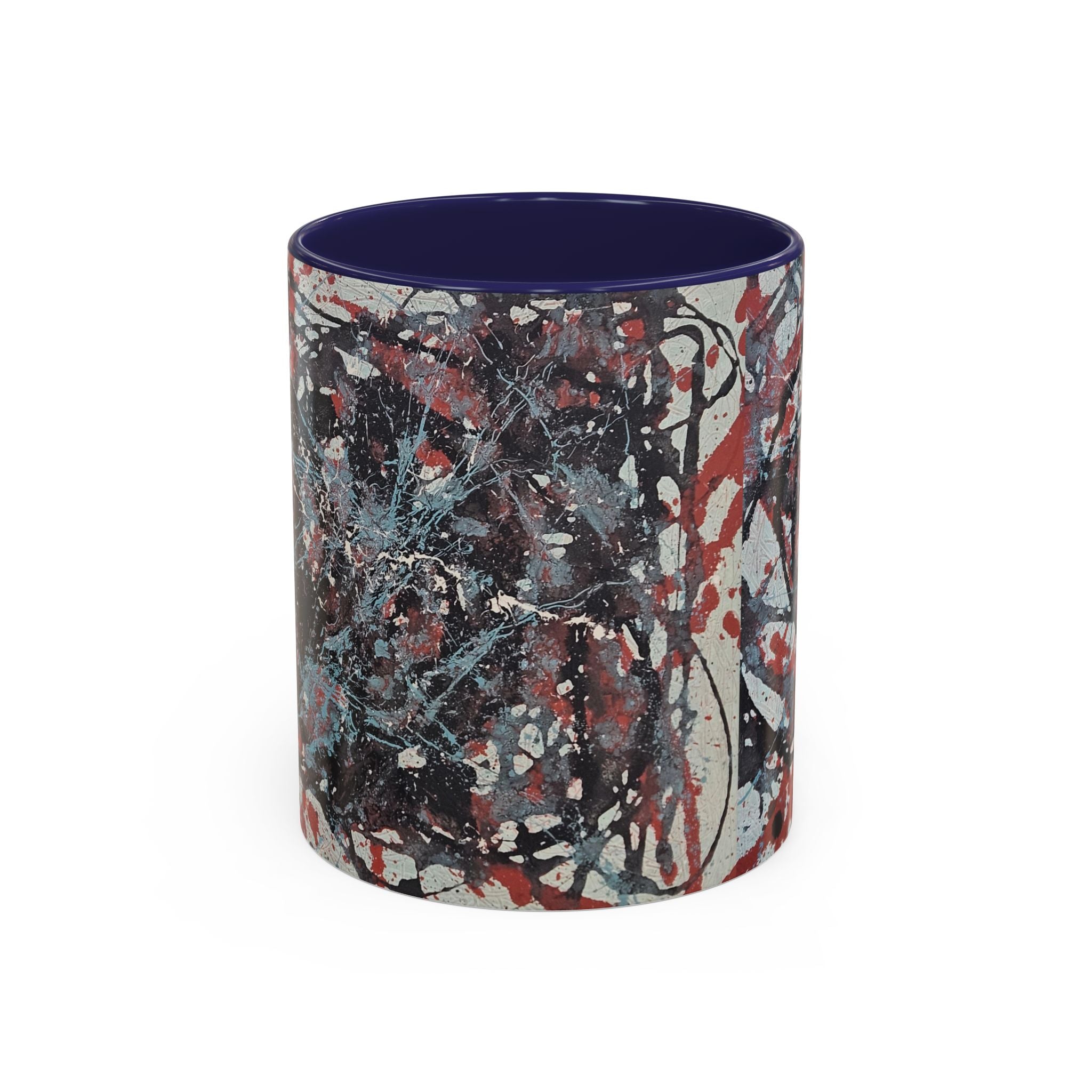 Abstract Splatter Accent Coffee Mug — Red, Black & White Artistic Design (11/15oz)