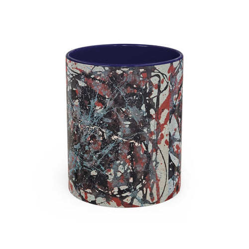 Abstract Splatter Accent Coffee Mug — Red, Black & White Artistic Design (11/15oz)