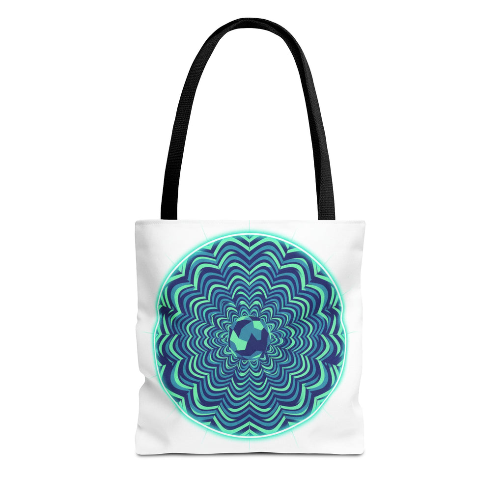 Psychedelic Mandala Tote Bag — Blue Green Optical Art All-Over Print