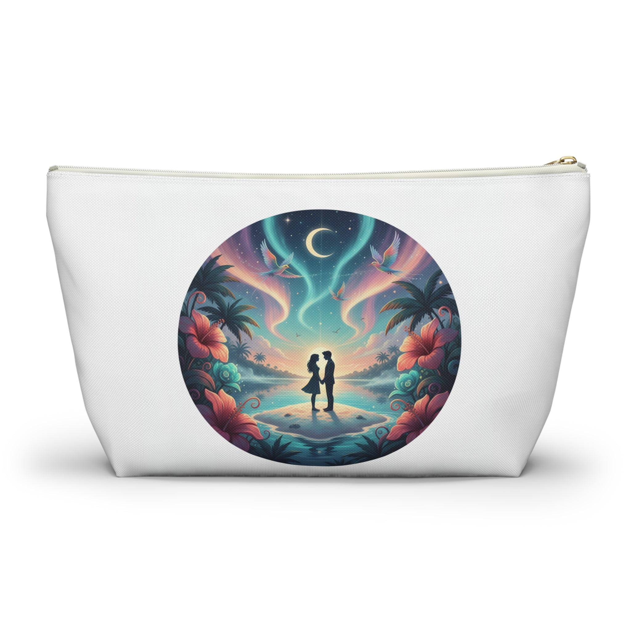 Romantic Beach Sunset Accessory Pouch — Couple Silhouette Makeup Bag