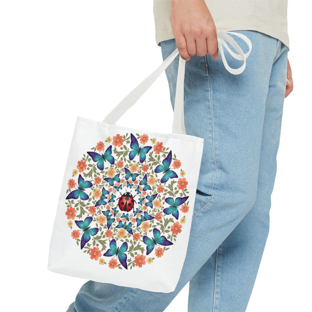 Butterfly & Ladybug Floral Tote Bag – Boho Mandala AOP Beach & Market Bag