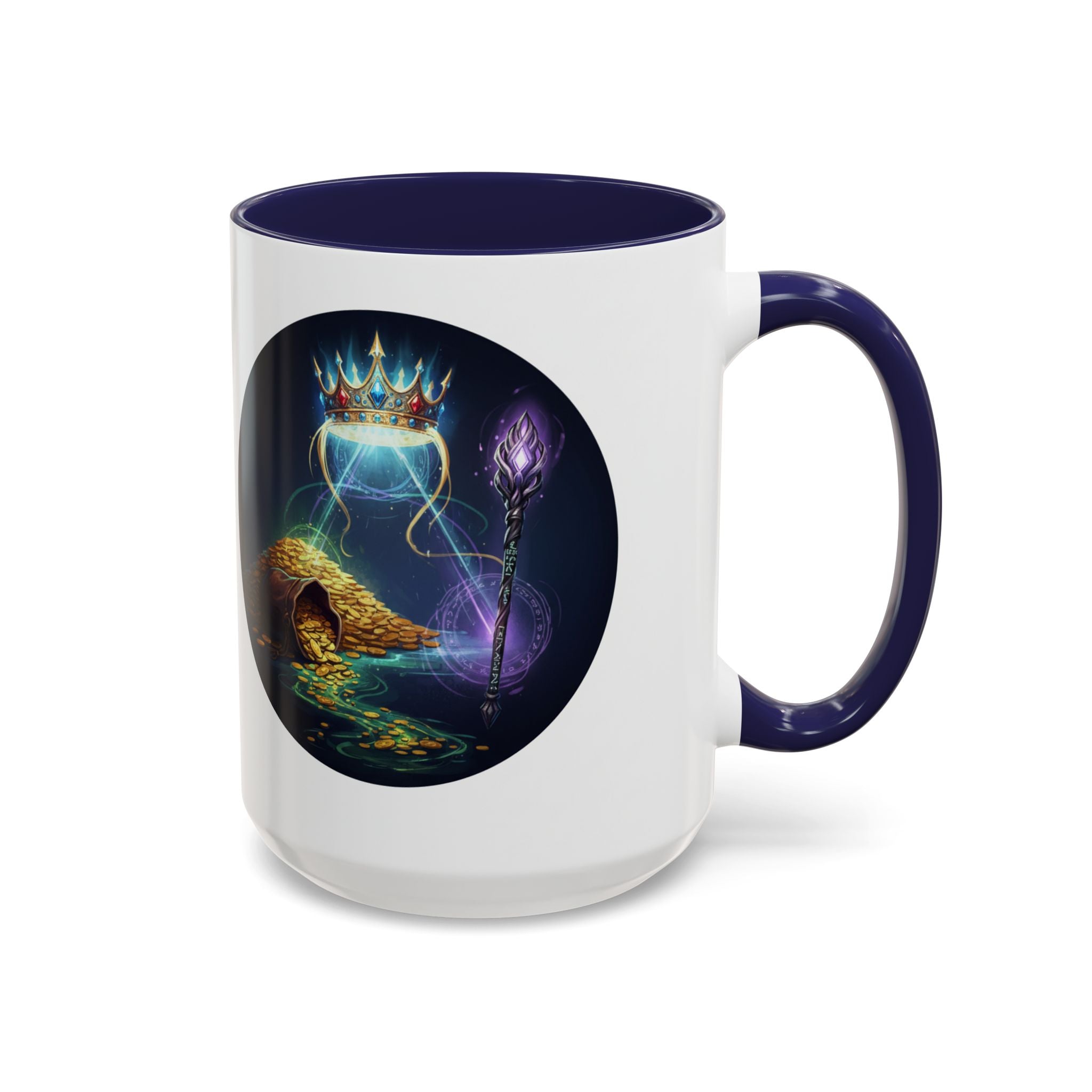 Magic Crown Coffee Mug — Fantasy Wizard Staff & Spilled Gold Accent Mug (11/15 oz)